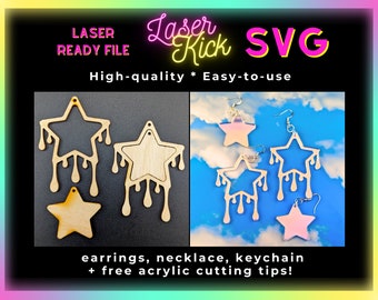 Star Drip SVG, Star Hoop Earrings, Vaporwave Weird Earrings