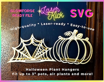 Halloween Plant Hangers, Spiderweb, Pumpkin Glowforge Houseplant Airplant
