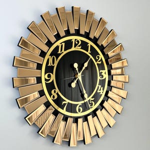 Bronze Mirrored Decorative Wall Clock, Luxury Design Wall Decor Clock, Special Housewarming Gift, Oversized Wall Clock, Clock with Numerals