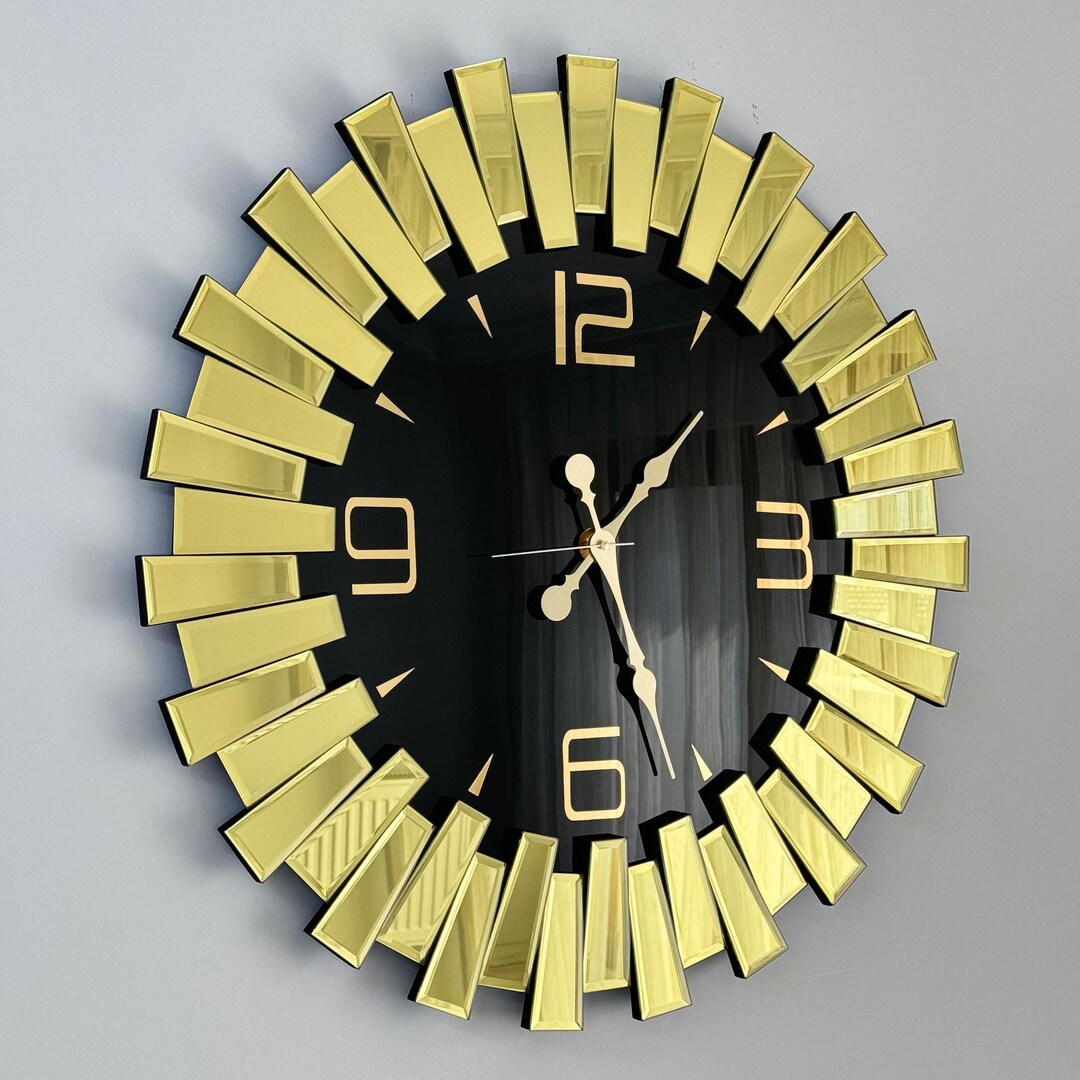 Gold Lux Wall Clock, Mirrored Glass Wall Clock, Gold Wall Decor ...