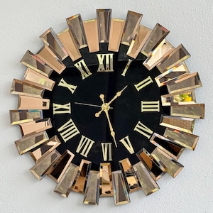 Copper Bronze Glass Mirrored Wall Clock, Luxury Home Decor, Oversized Design, 50 - 80Cm