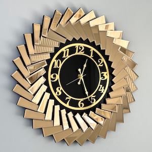 Oversize Mirrored Premium Wall Clock and Lux Decor, Bronze and Black Color Wall Clock, Perfect New Home Gift, Herringbone Design Wall Clock