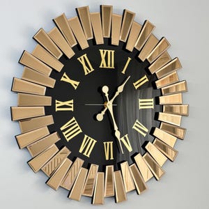 Premium Lux Clock, Bronze Mirrored Oversized Wall Clock, Gold Roman Numerals Decorative Wall Clock and Home Decor, Gift Wall Clock and Decor