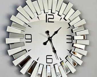 Modern Mirrored Wall Clock, Silver Home Decor, Lux Design
