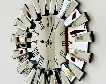 Silver Mirror Wall Clock with Mirrored Center | Reflective Wall Art | 50–80 cm