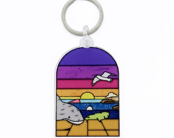 Stained Raft Keychain - Raft Game Themed, Survival Game Gift, Gamer Gift