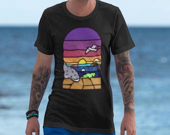 Stained Glass Raft Sunset T-Shirt, Gaming Shirt, Raft Game, Multiple Colors