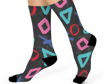 Playstation Controller Inspired Socks, Retro Gamer Crew Socks