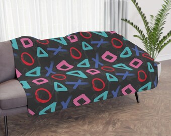 Cozy Playstation inspired Sherpa Blanket, Gamer Gift, Vintage Playstation
