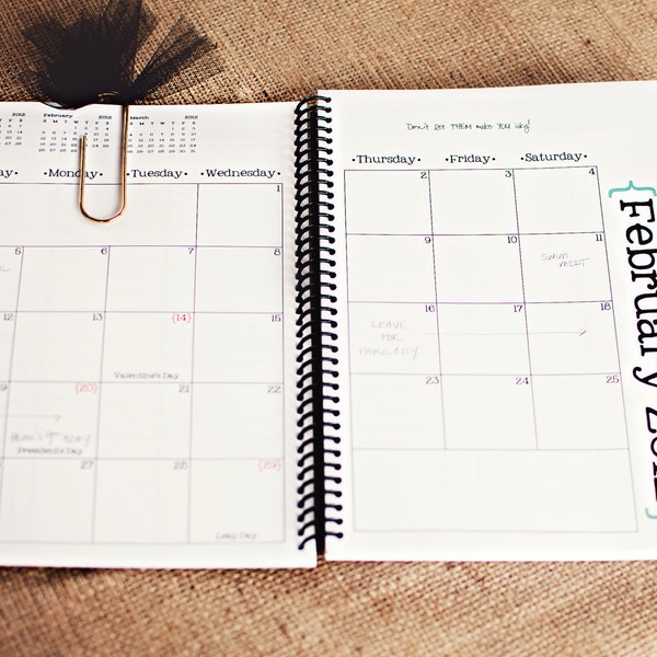 Large Personalized Day Planner Weekly / Monthly Calendar