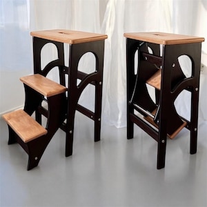 Wooden Stepladder, Convertible Stool with Hidden Steps, Step Stool for Home and Kitchen, Library Steps, Folding Ladder Chair, Dinning Stool