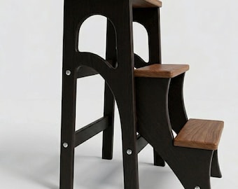 Escalera de madera, taburete plegable, escalera de madera, silla de comedor, escalones de biblioteca, taburete de cocina, soporte para plantas