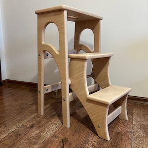 Klappbarer Tritthocker aus Holz für Erwachsene, Bibliotheksleiter, Küchenleiter, umbaubarer Hocker, Holztrittleiter