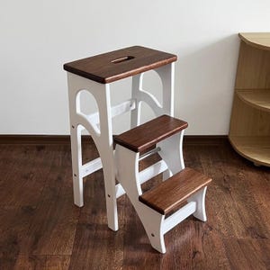 Folding Wooden Stepladder for Adults, Modern Wood Step Stool, Minimalist Kitchen Ladder, Dining Chair, Library Steps, Plant Stand