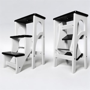 Stepladder for Home and Kitchen, Library Ladder, Wood Step Stool, Adult Stool Ladder with Oak Seat and Steps, Wooden Ladder, Library Steps
