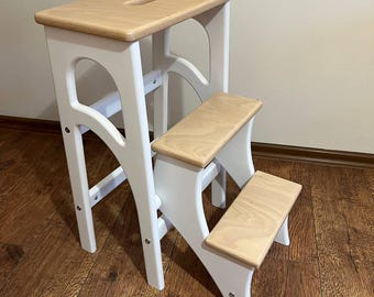 Stepladder, Wenge Step Stool, Foot Stool, Kitchen Step Stool, Oak Stool, Wooden Ladder, Library Ladder, Vintage Stepstool, Wood Stool Ladder