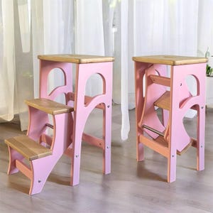 Folding Stepladder, Step Stool for Home and Kitchen, Convertible Stool with Hidden Steps, Library Ladder, Wooden Stool Ladder, Dinning Stool