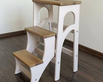 Escalera de madera, taburete plegable, escalera de cocina, escalones de biblioteca de nogal, silla de comedor, taburete de madera