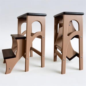 Stepladder Wooden Folding Step Stool Adults Library Stool Ladder Convertible Stepstool with Oak Seat and Steps Kitchen Ladder Dining Chairs