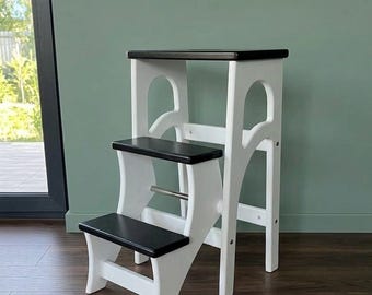 Trapladder, keuken opklapbare houten kruk, houten ladder, eetkamerstoel, bibliotheektrapjes, plantenstandaard