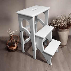 Wooden Folding Stepladder, Portable Wood Stool with Hidden Steps for Home and Kitchen, Library Steps, Step Stool Adult, Vintage Stool Ladder