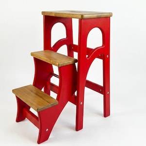 Taburete plegable de madera para adultos, escalera de mano artesanal, escalera de cocina de 3 peldaños, escalones de biblioteca, soporte de madera para plantas, silla de comedor que ahorra espacio