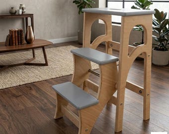 Folding Step Stool, Wooden Stepladder, Kitchen Ladder, Wood Stool, Library Steps, Dining Chair, Plant Stand