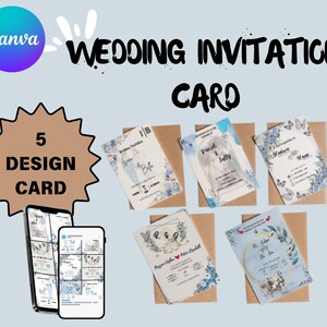 Invitación de boda, hermosa tarjeta de boda, tarjeta de boda azul