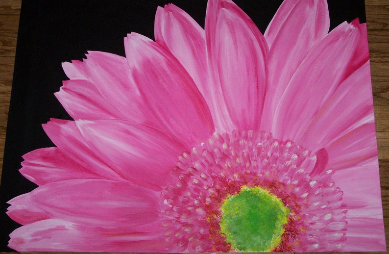 Handpainted Pink Gerber Daisy Canvas Floorcloth image 1