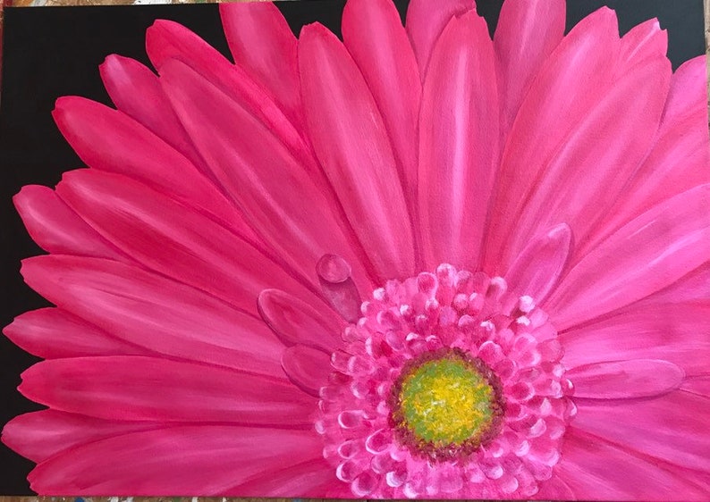 Handpainted Pink Gerber Daisy Canvas Floorcloth image 3