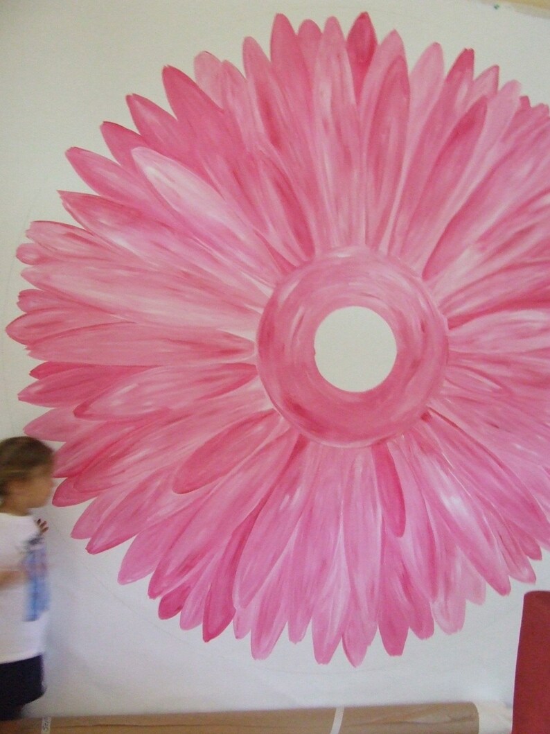 Handpainted Pink Gerber Daisy Canvas Floorcloth image 4