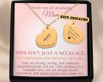 Custom Heart Necklace for Mom: Engraved Kids Names, Mama EST
