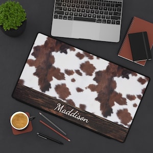 Custom Cow Print Desk Mat,  Personalized Animal Print Desk Pad, Unique Gift for Him or Her