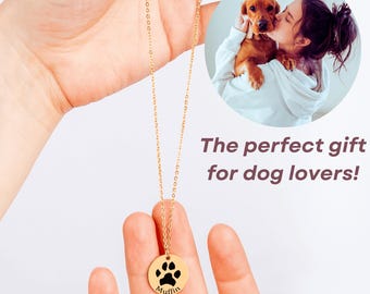 Collier prénom personnalisé avec empreintes de pattes | Bijoux commémoratifs personnalisés pour animaux de compagnie | Cadeau gravé pour amoureux des animaux de compagnie