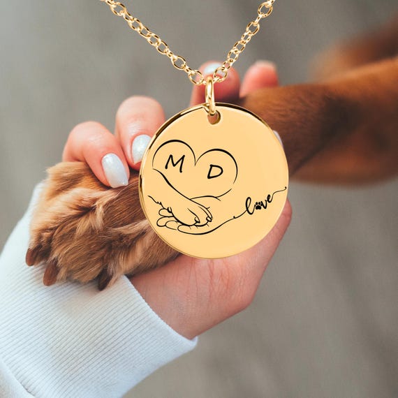 Personalized Dog Paw Heart Necklace: Engraved Pet Memorial Jewelry