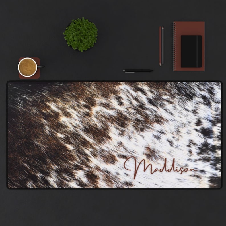 Custom Cowhide Print Desk Mat: Western Office Decor, Personalized Desk ...