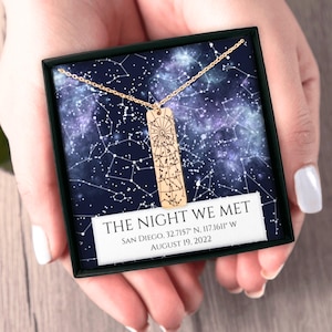 Collana con mappa stellare personalizzata Stars The Night We Met, regalo di Natale unico, mappa stellare per data regalo di anniversario, collana con cielo notturno