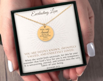 Jeremia 31: 3-Halskette, personalisierte Bibel-Vers-Halskette, Anhänger für die ewige Liebe, christliches Geschenk für sie, kundenspezifischer Schrift-Schmuck