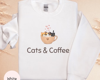 Coffee Lover Gift, Minimalist Crewneck for Cat lovers