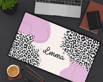 Personalized Leopard Desk Mat: Custom Name Gaming Mouse Pad