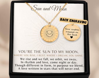 Personalized Sun and Moon Necklace: Engraved Celestial Pendant