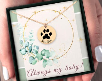 Collier prénom personnalisé avec empreintes de pattes | Bijoux commémoratifs personnalisés pour animaux de compagnie | Cadeau gravé pour amoureux des animaux de compagnie