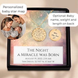 Neue Mutter Baby Geburt Stern Karte Halskette | Benutzerdefinierte Sternkarte Schmuck für neue Mütter | Personalisiertes Baby-Geburtsgeschenk