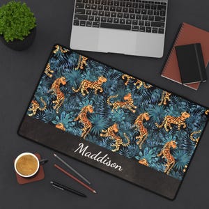 Personalized Tiger Desk Mat, Custom Work Space Decor, Jungle Theme Mouse Pad, Gift for Animal Lovers, Vibrant Office Accessories