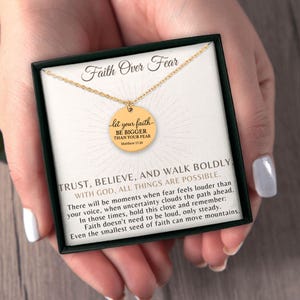 Personalized Faith Over Fear Necklace, Matthew 17:20 Bible Verse Pendant, Christian Gift for Her, Inspirational Religious Jewelry