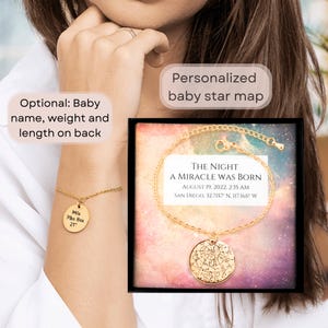 Neue Mom Geschenk | Der Tag, an dem ein Wunder geboren wurde Armband, Sternenkarte | Personalisierte Baby Stern Karte nach Datum, Uhrzeit und Ort