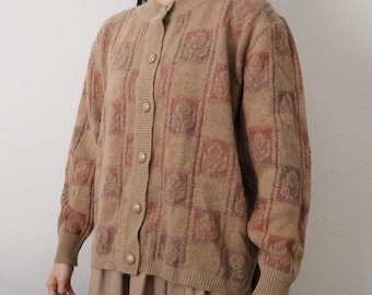 Vintage Geometric Knit Cardigan with Pearl Buttons