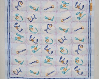 Celine Paris Vintage Cotton Scarf – Light Blue Nautical Print Square