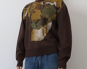 Vintage Camouflage Big Cat Sweater – Brown Jungle Print