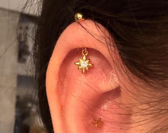 S925 Hexagram Helix Earring Stud, 18g Helix Piercing Jewelry, 6.5mm Cartilage Stud, Vertical Helix Ring, Tagus Helix Dangle Earring Stud